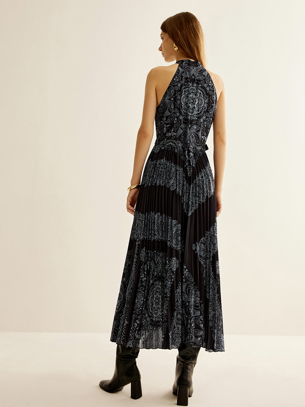 Boheme Sleeveless Pleated Dress With Belt-Massicos