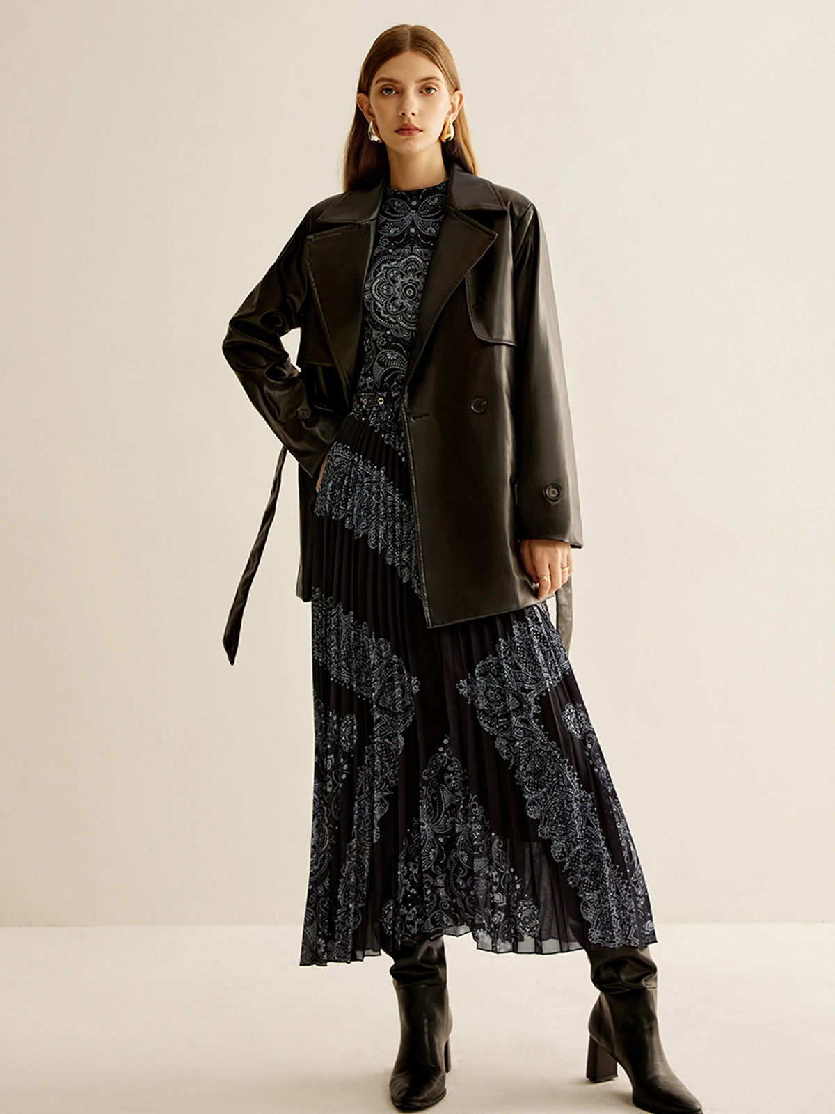Boheme Sleeveless Pleated Dress With Belt-Massicos