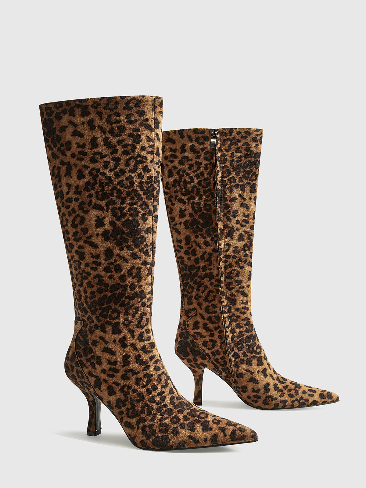 Leopard Printed Knee-High Zipper Boots-Massicos
