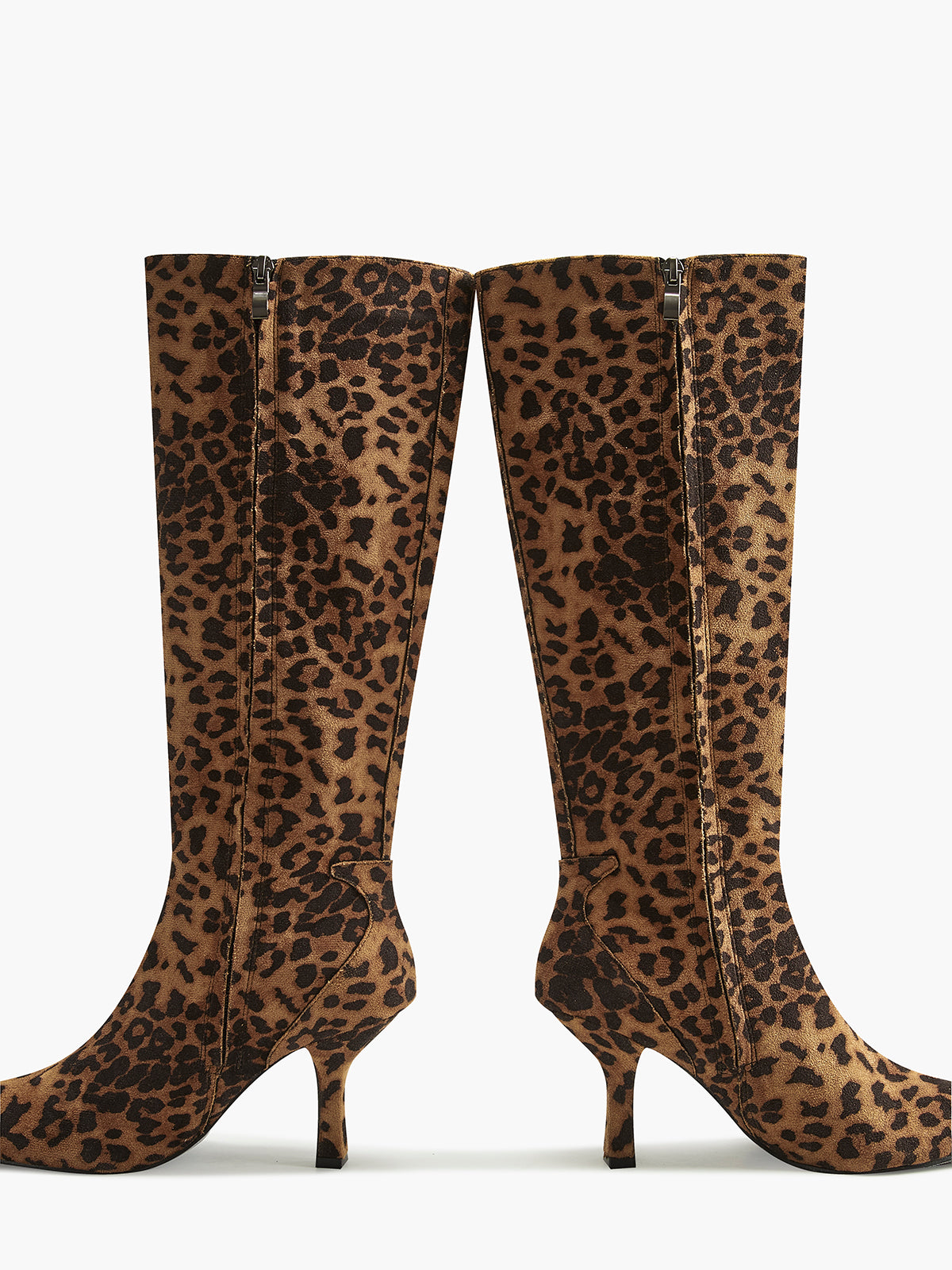 Leopard Printed Knee-High Zipper Boots-Massicos
