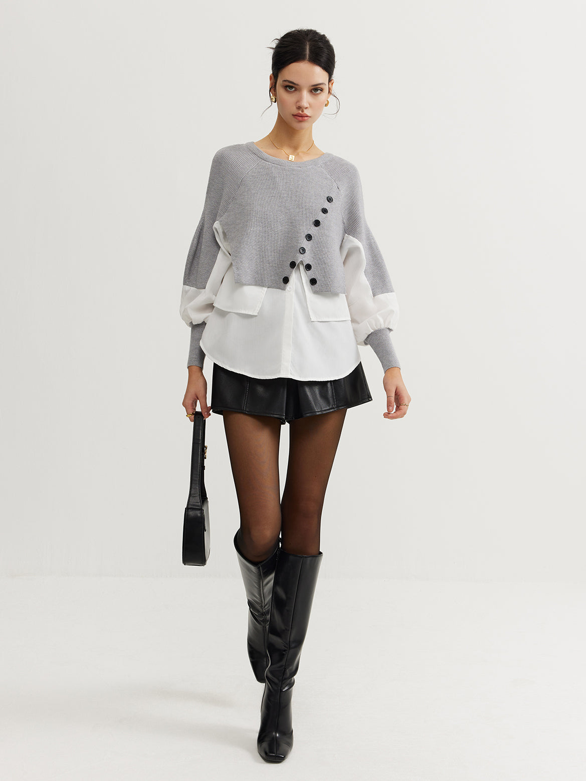 Color Block Panel Knit Top-Massicos