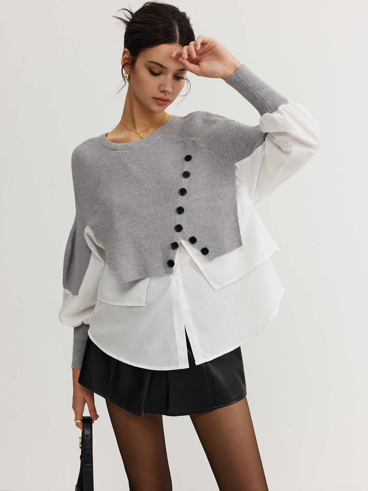 Color Block Panel Knit Top-Massicos