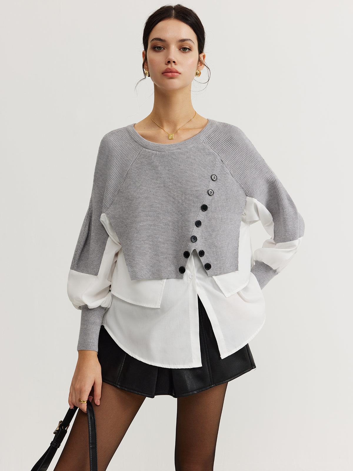 Color Block Panel Knit Top-Massicos