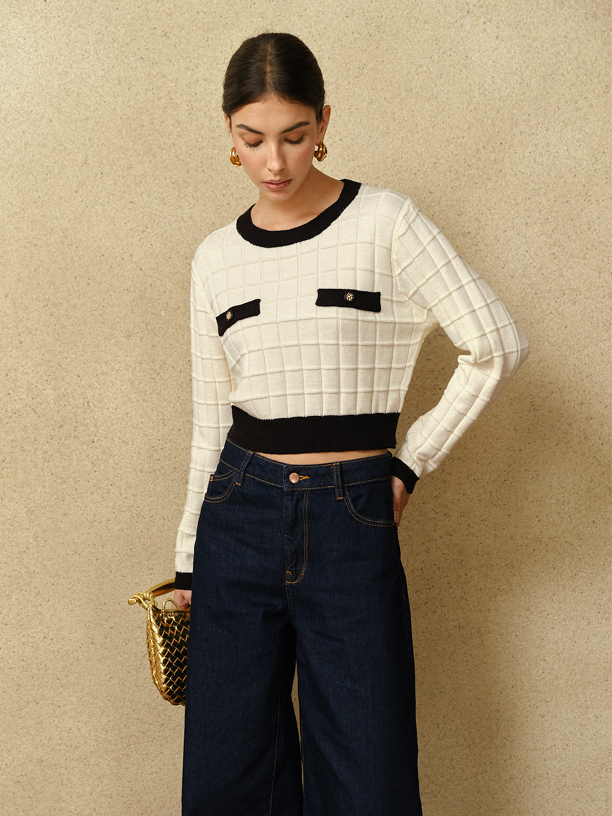Contrast Trim Plaid Pullover Sweater-Massicos