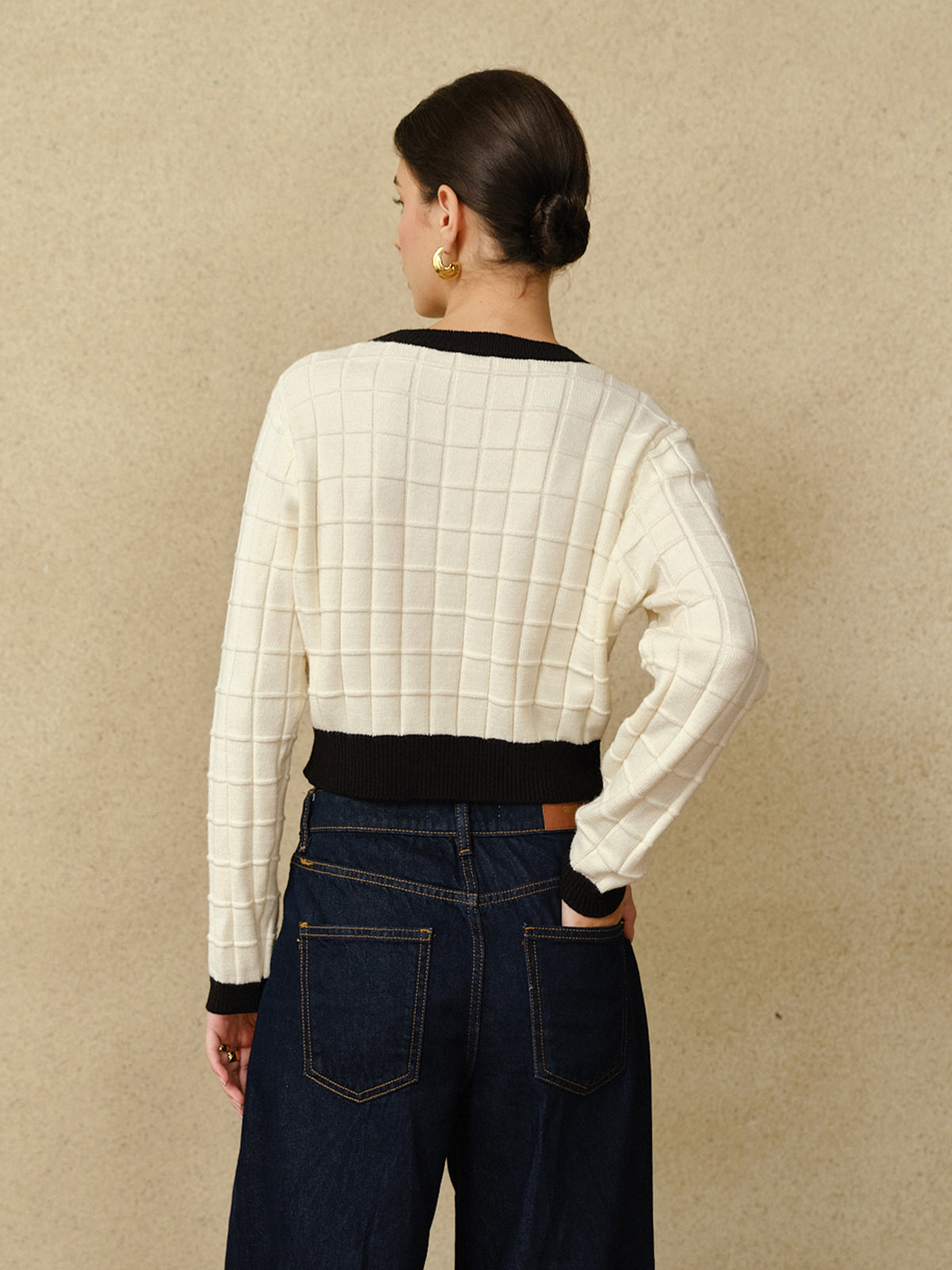 Contrast Trim Plaid Pullover Sweater-Massicos
