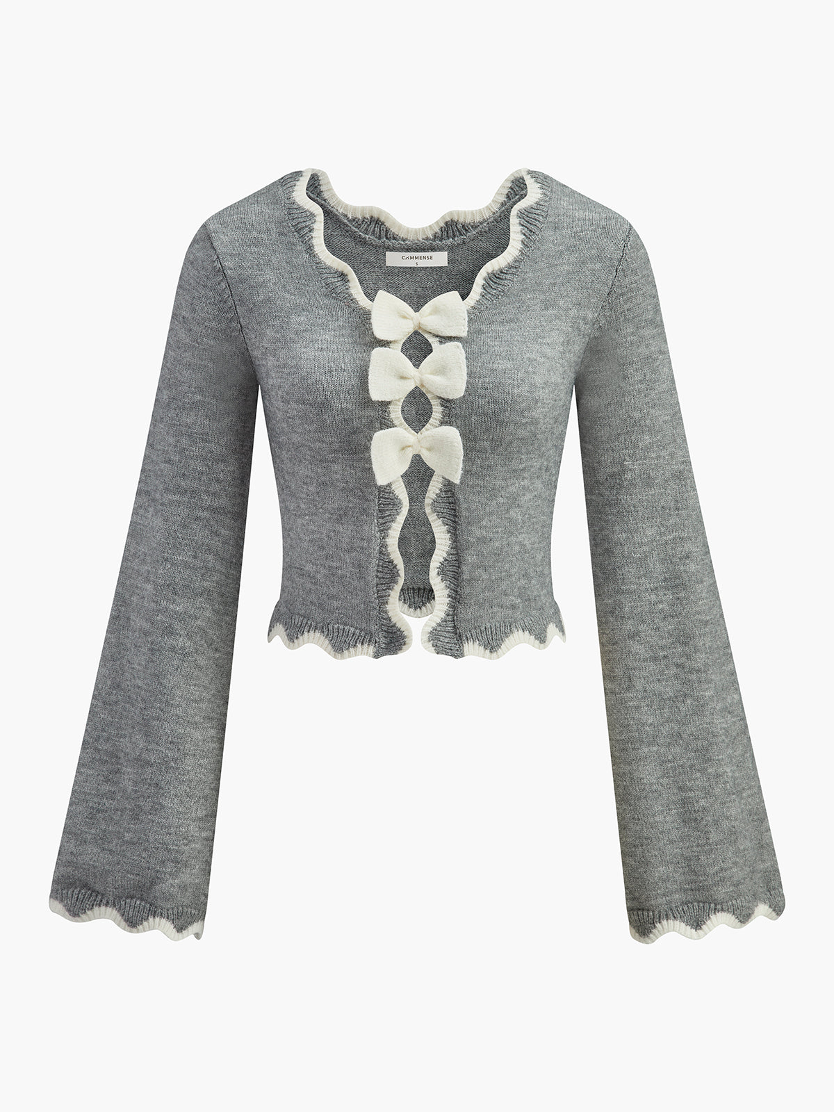 Contrast Wave Trim Bow Sweater-Massicos