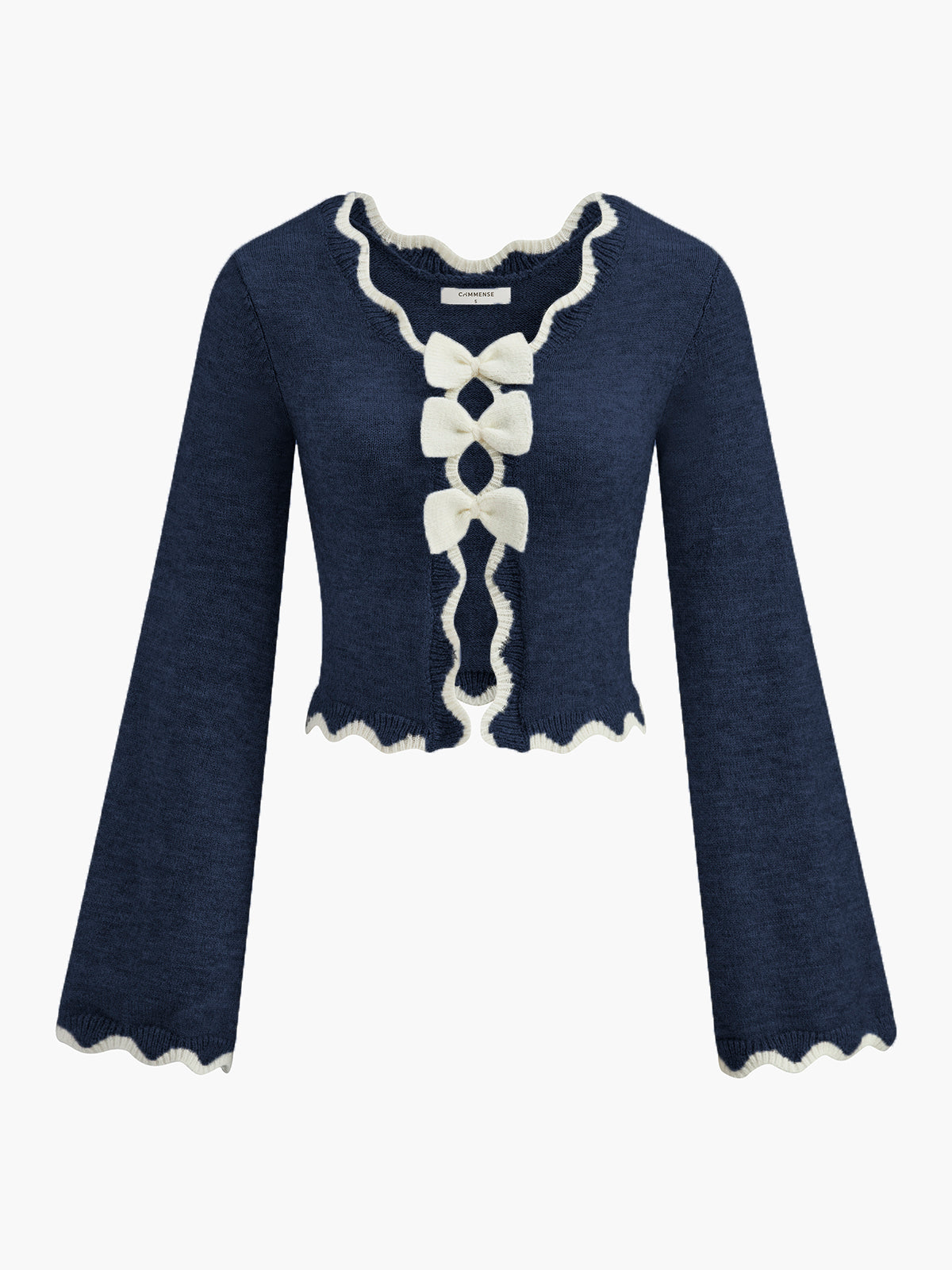 Contrast Wave Trim Bow Sweater-Massicos