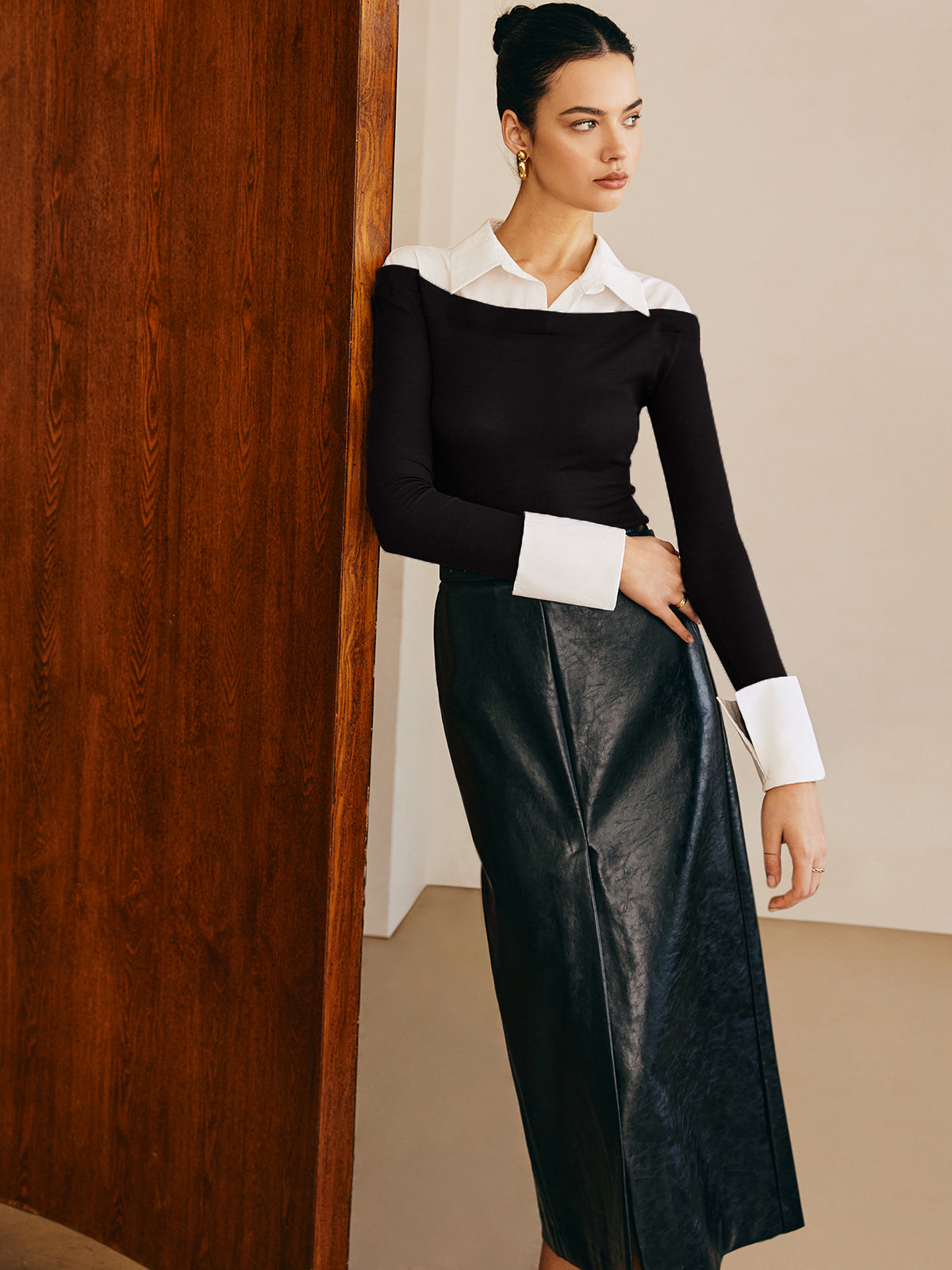 Semi-Sheer Panel Jersey Slim Top-Massicos