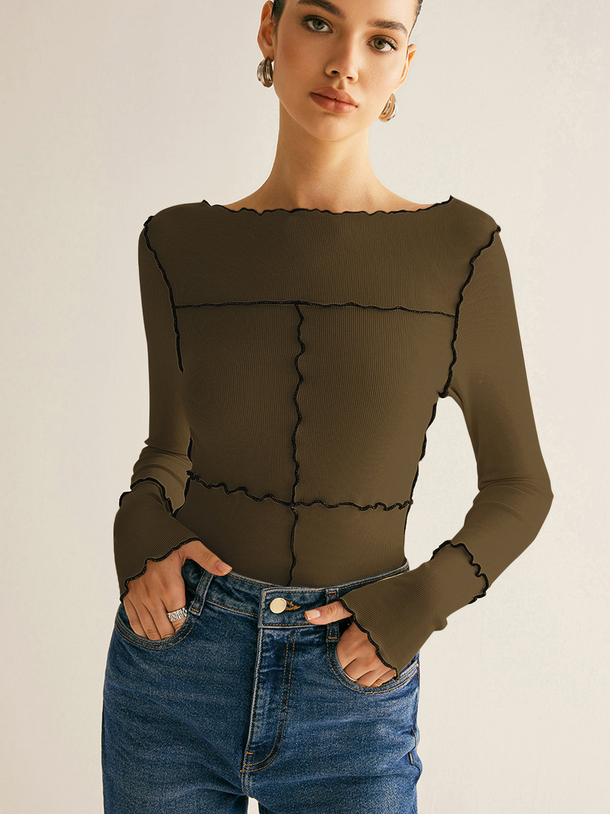 Lettuce Trim Long Sleeve Slim T-Shirt-Massicos