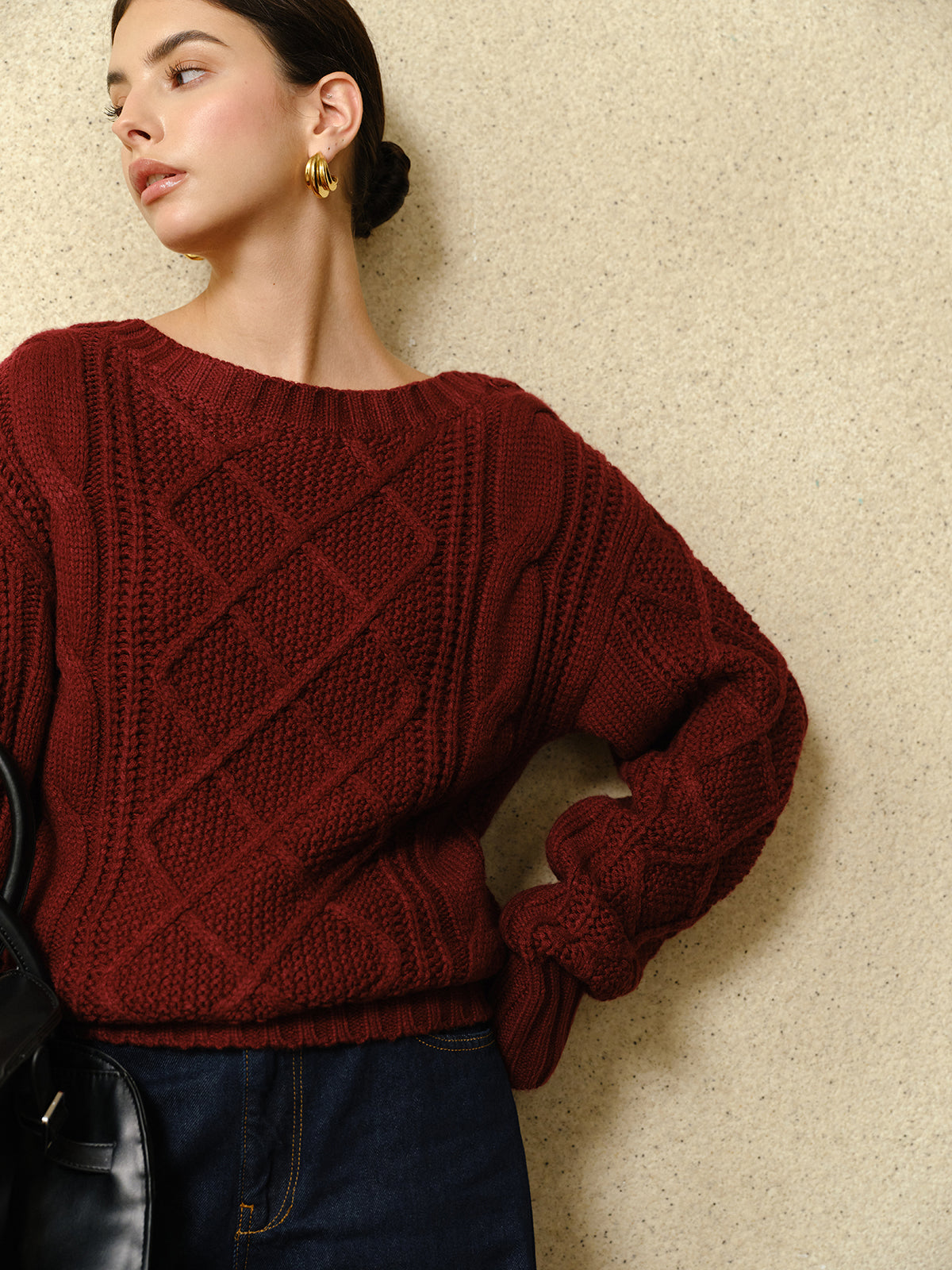 Casual Crew Neck Cable-Knit Top-Massicos
