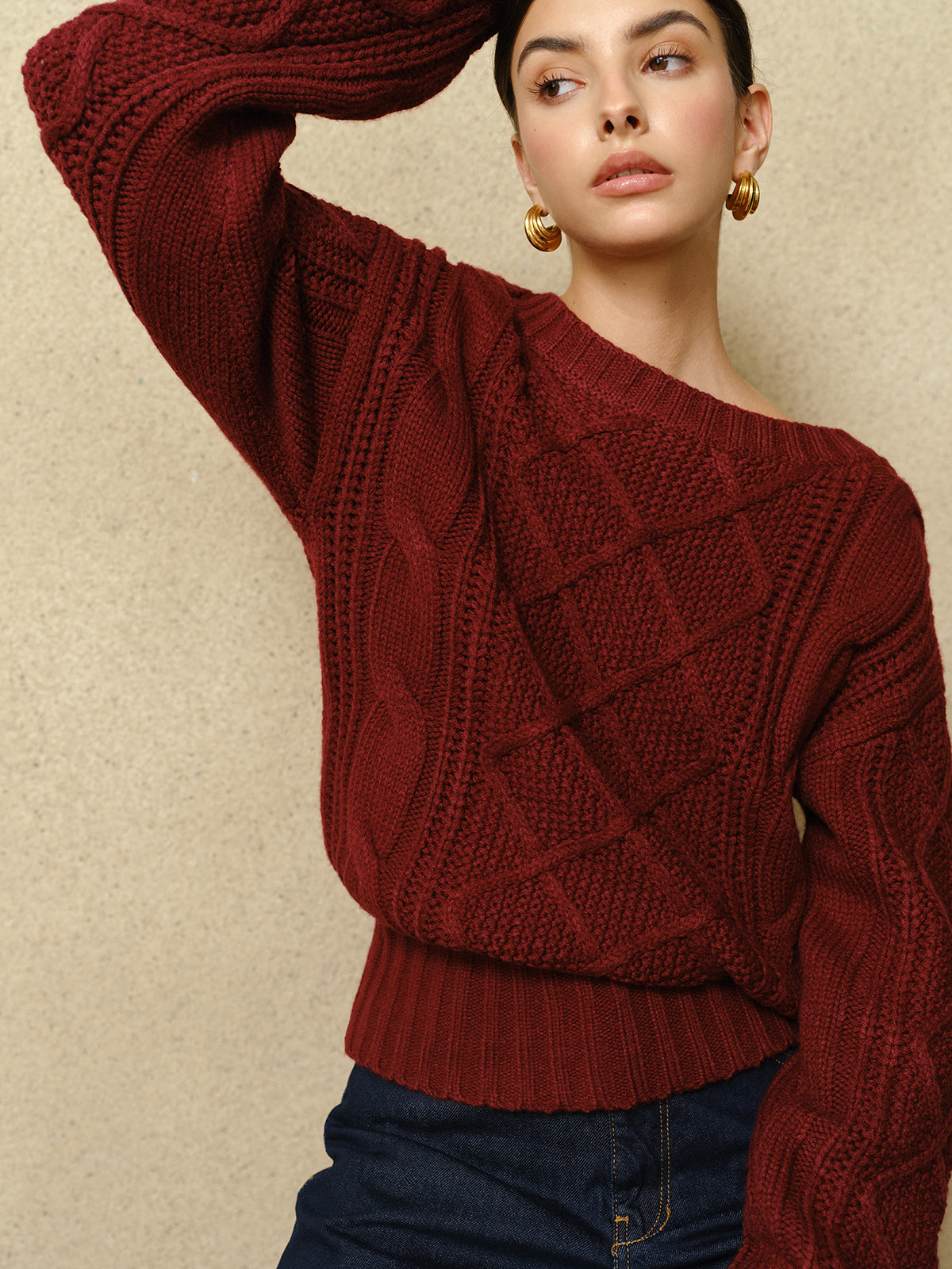 Casual Crew Neck Cable-Knit Top-Massicos
