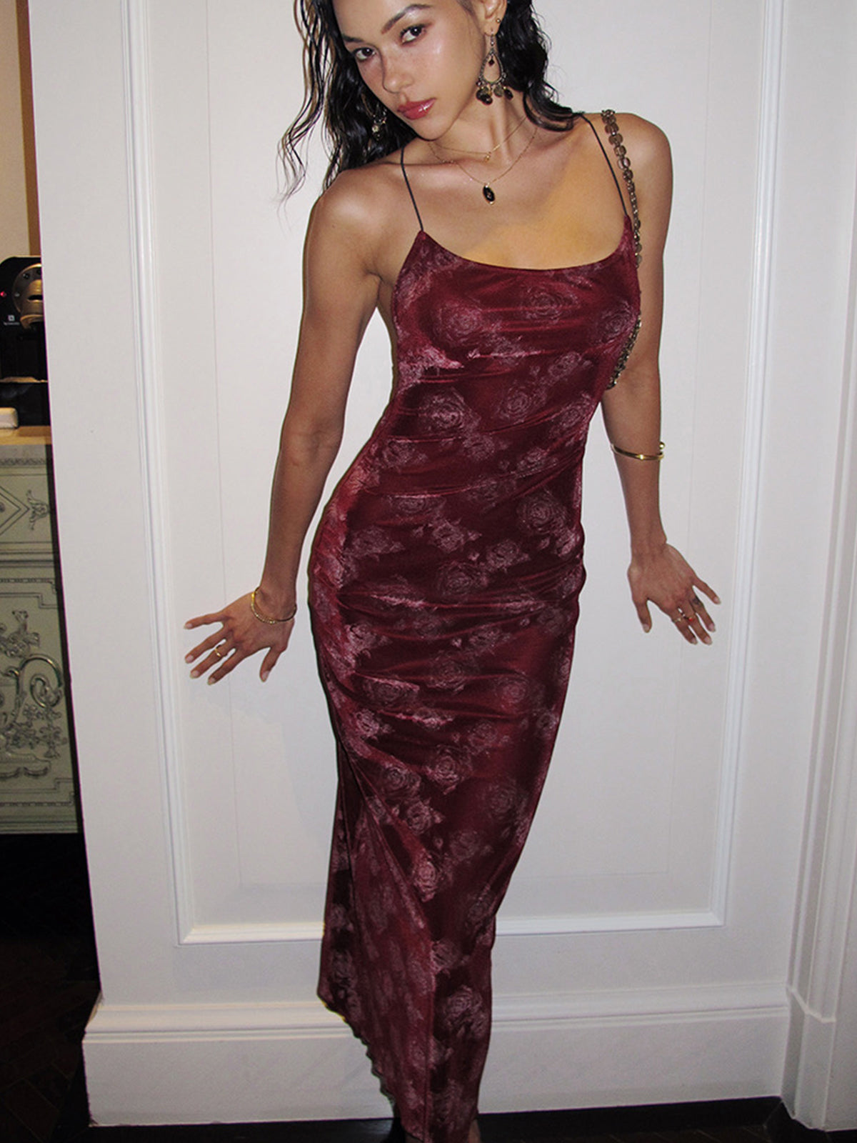 Rose Velvet Cami Dress-Massicos