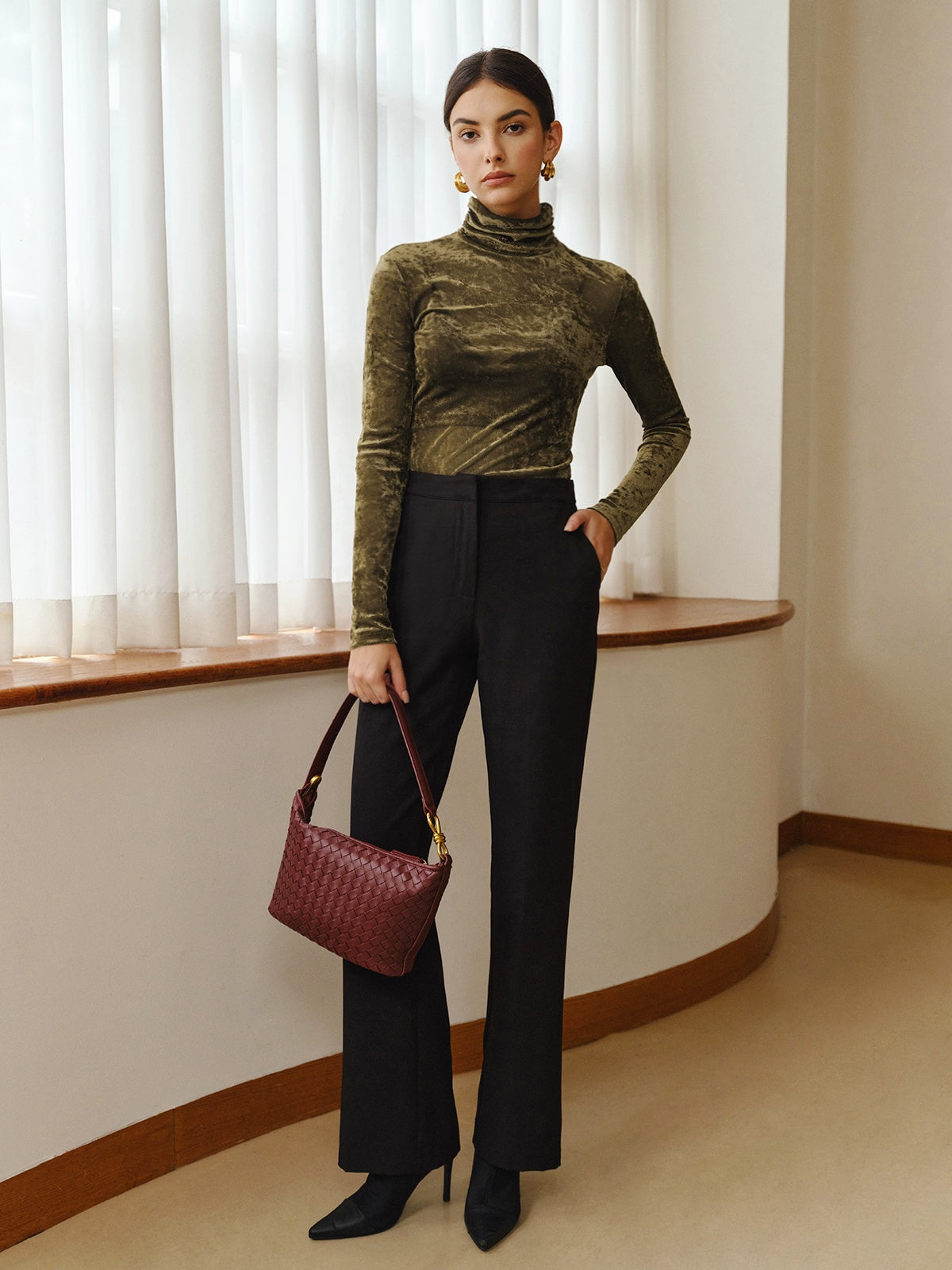 Turtleneck Semi-Sheer Velvet Top-Massicos