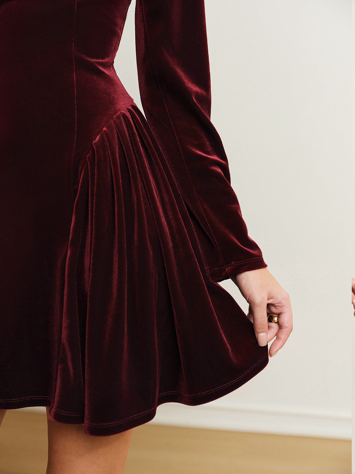 Pleated Panel Velvet Dress-Massicos