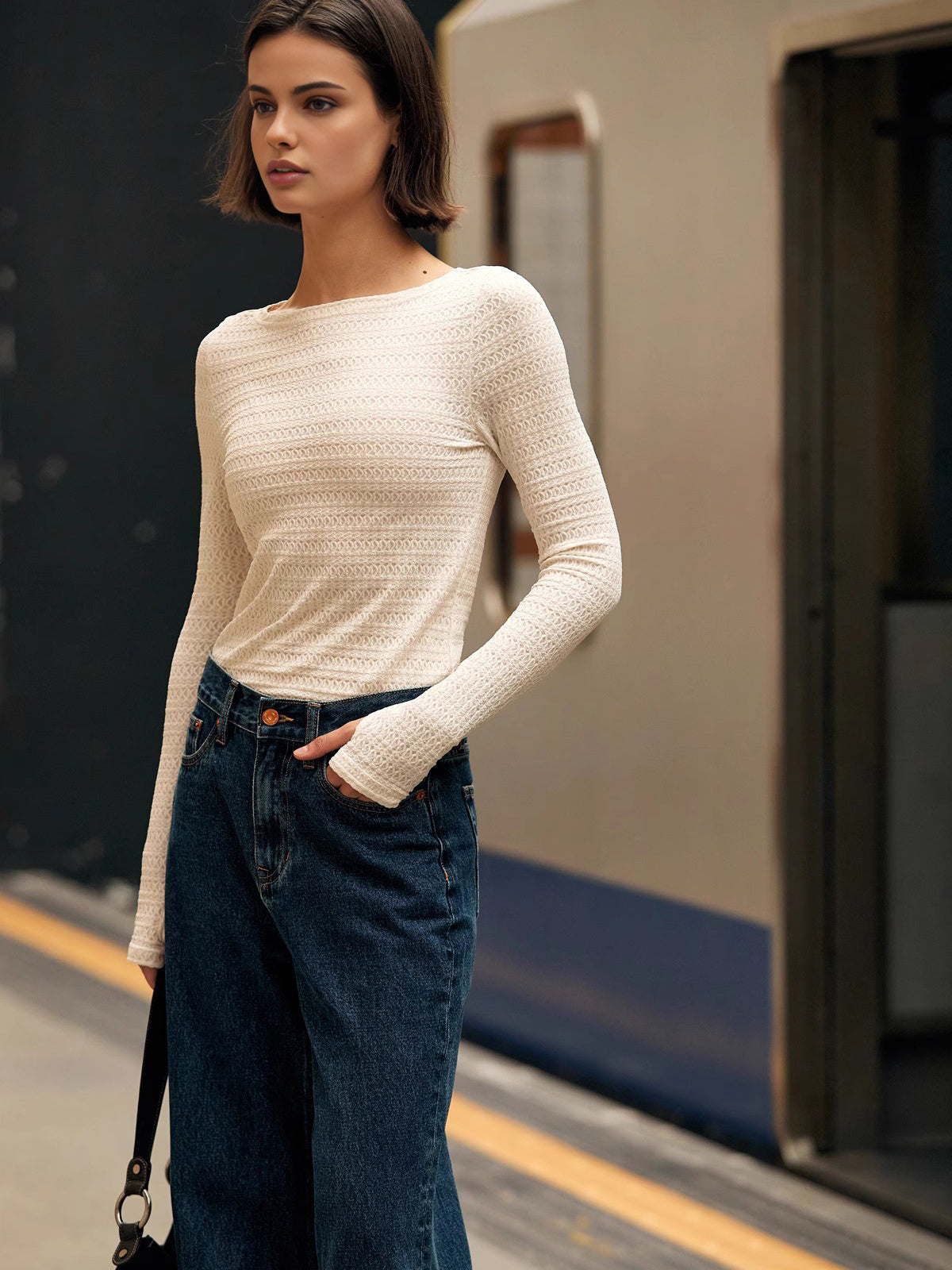 Semi-Sheer Finger Hole Plisse Top-Massicos