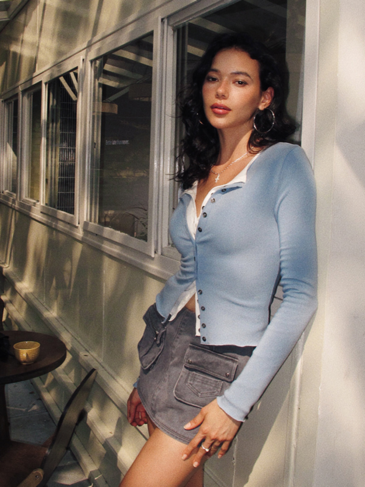2 in 1 Button Jersey Blouse-Massicos