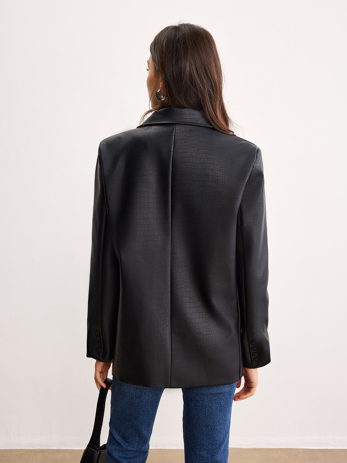 Crocodile PU Leather Button Blazer-Massicos