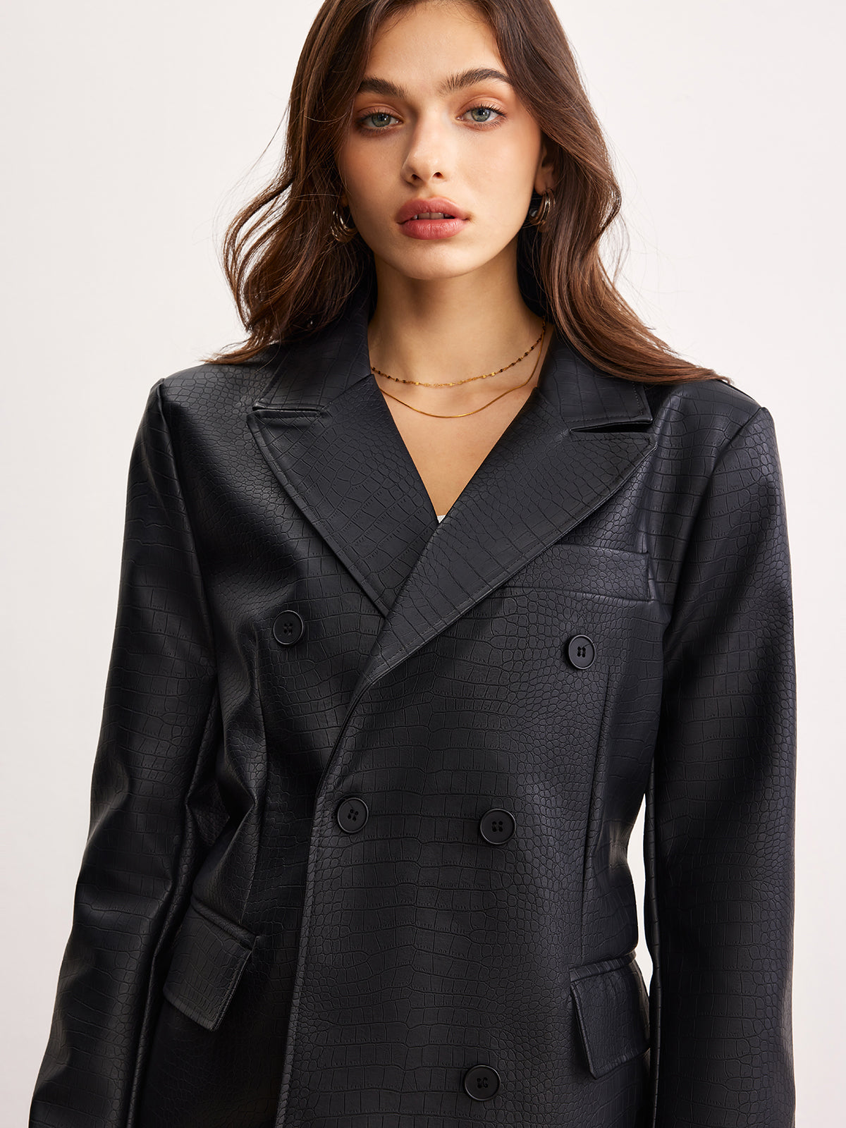 Crocodile PU Leather Button Blazer-Massicos