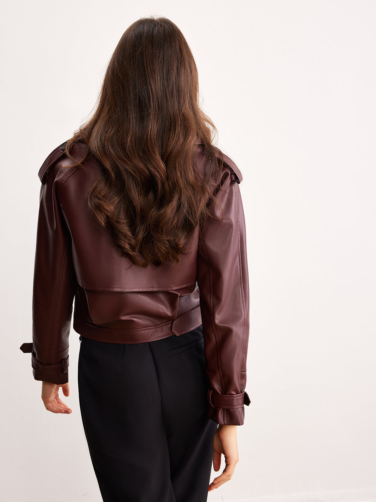 Faux Leather Belted Short Jacket-Massicos