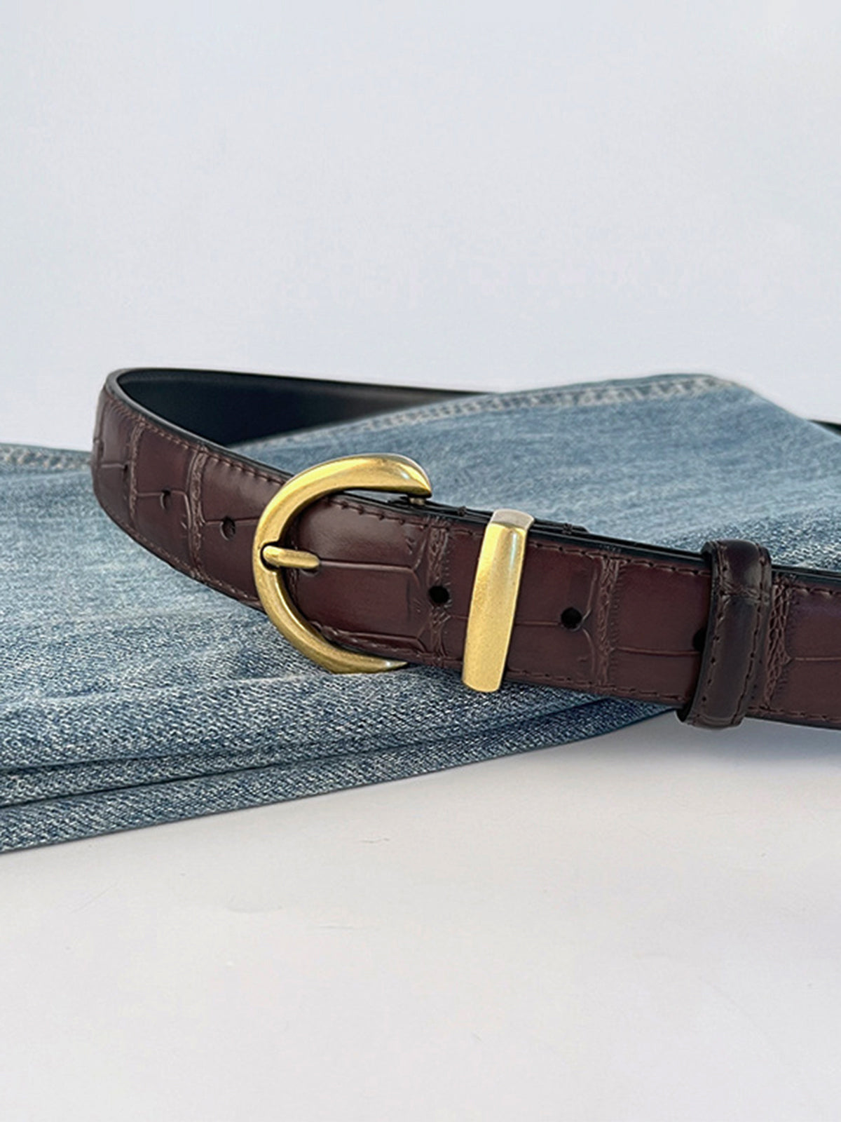 Vintage Crocodile Pattern Buckle Belt-Massicos