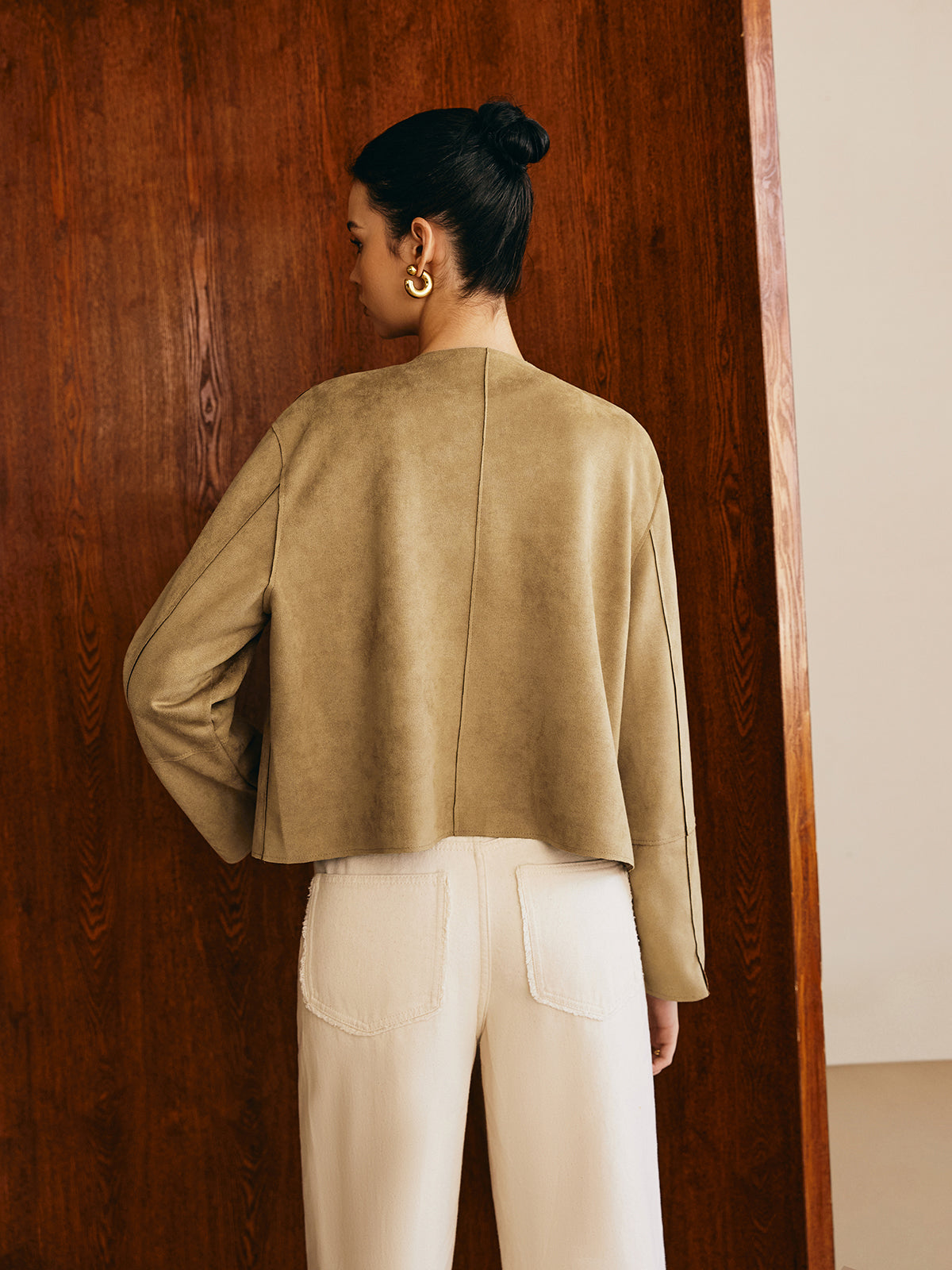 Large Pockets Breasted Suede Jacket-Massicos