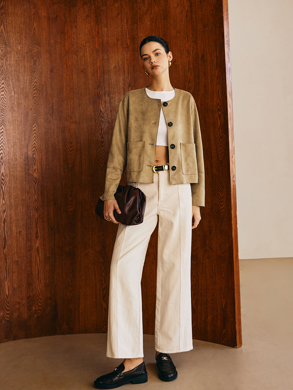 Large Pockets Breasted Suede Jacket-Massicos