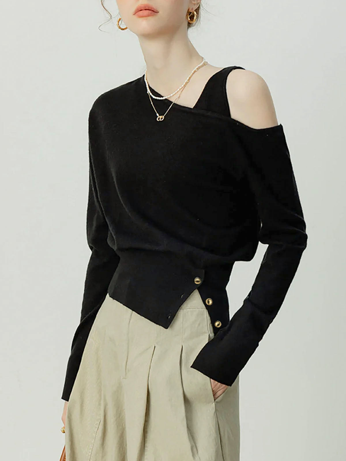 Asymmetrical Cold Shoulder Sweater Co-ords-Massicos