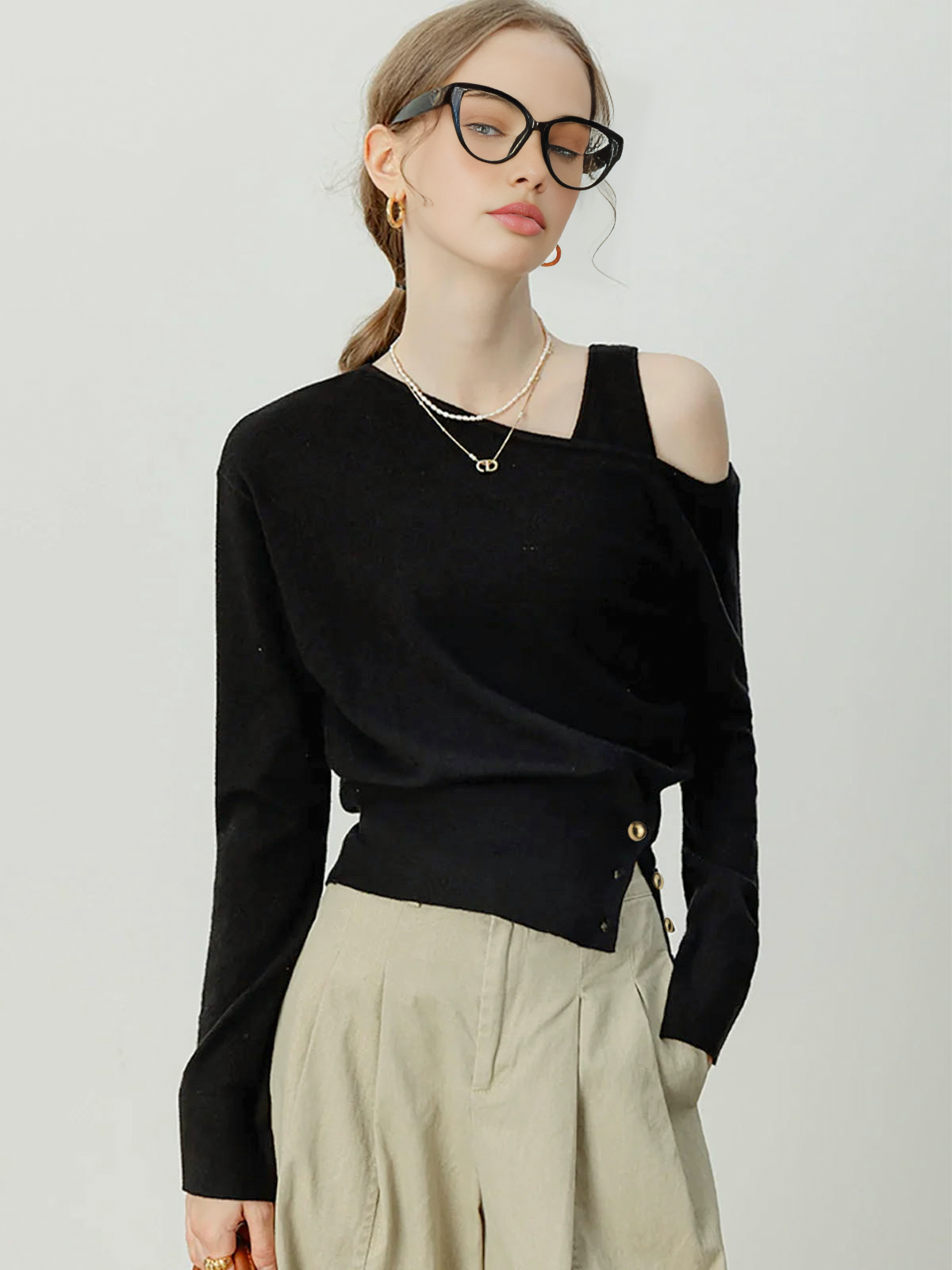 Asymmetrical Cold Shoulder Sweater Co-ords-Massicos