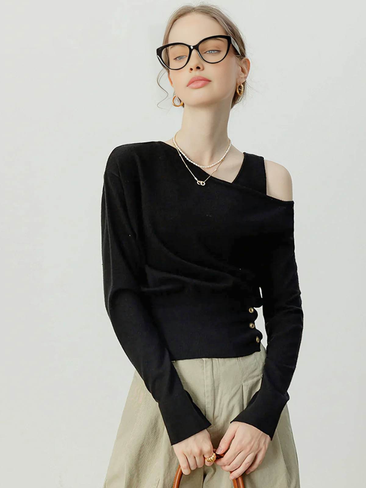 Asymmetrical Cold Shoulder Sweater Co-ords-Massicos