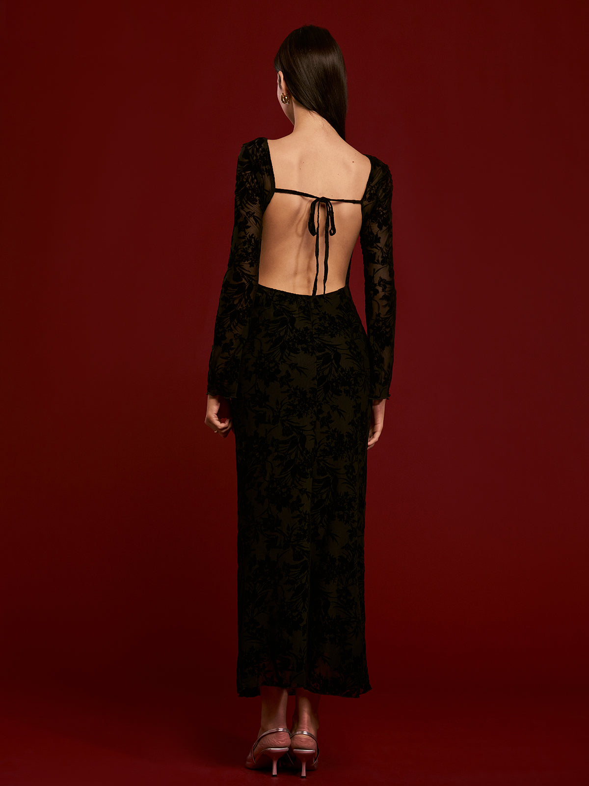 Tie Backless Velvet Dress-Massicos