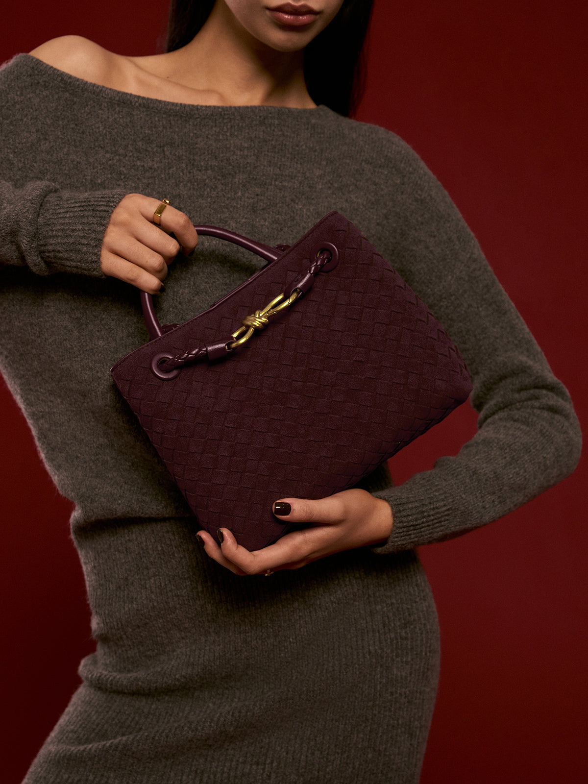 Suede Woven Tote Bag-Massicos