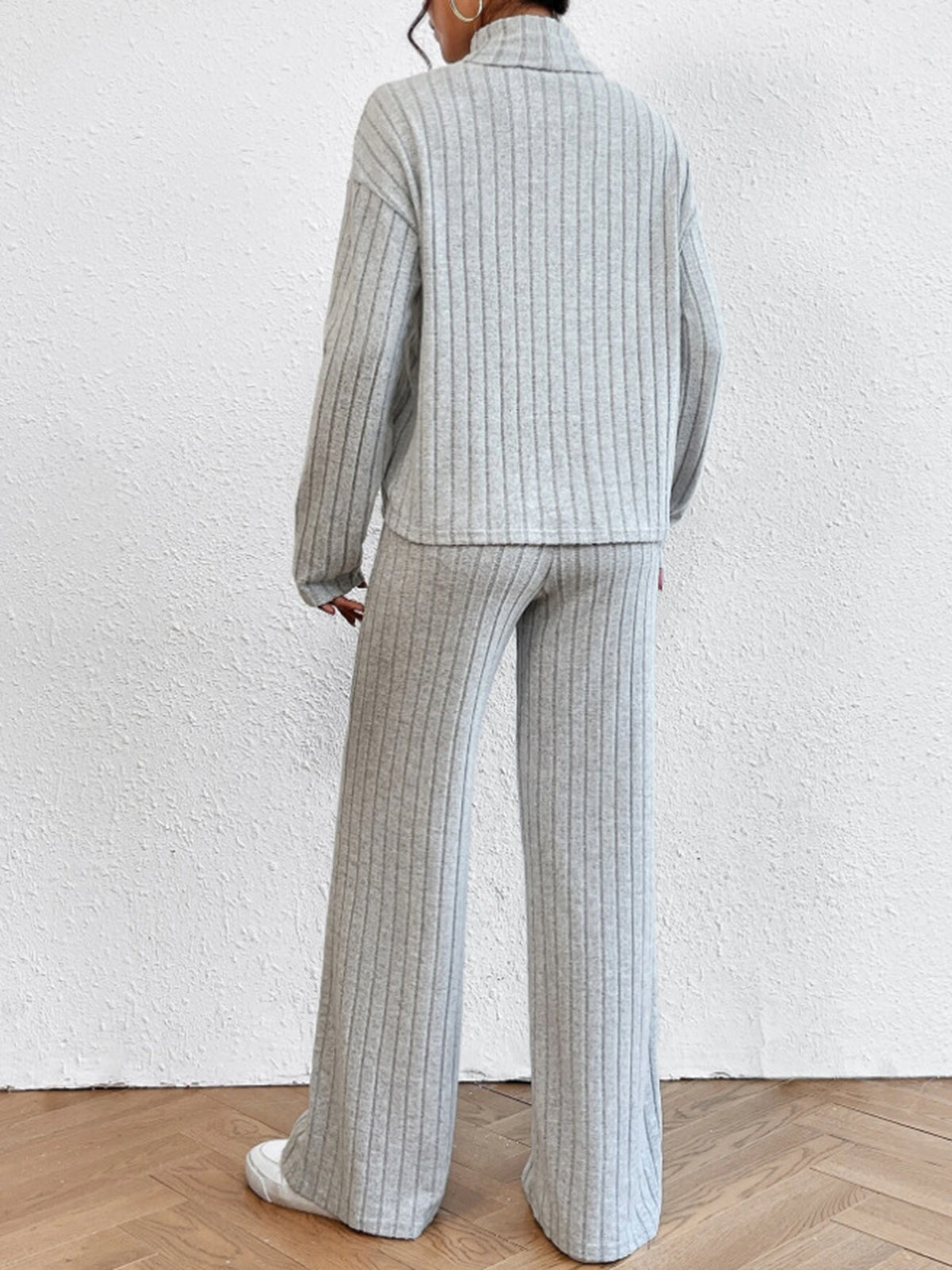 Mock Neck Ribbed Cozy Pants Set-Massicos