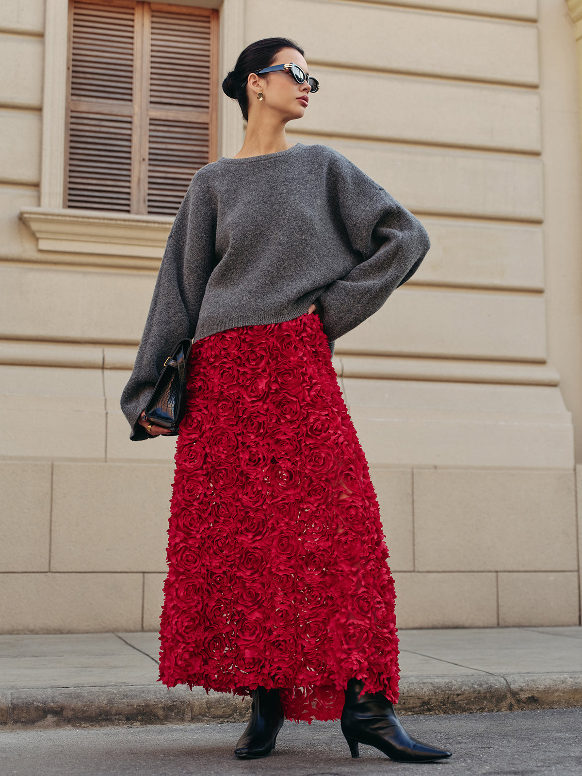 High-Waist Rosette Skirt-Massicos