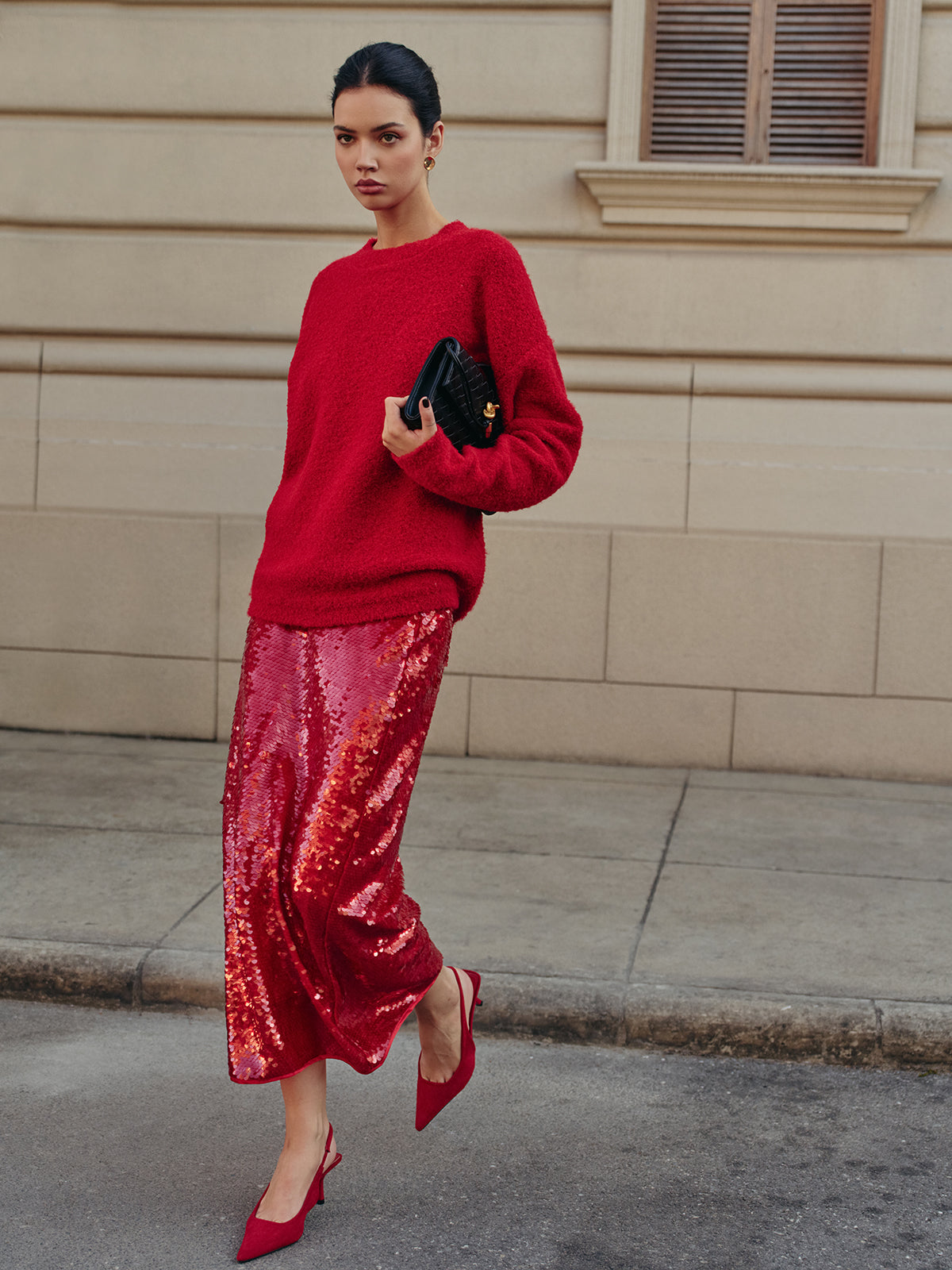 Elegant Plain Sequins Skirt-Massicos