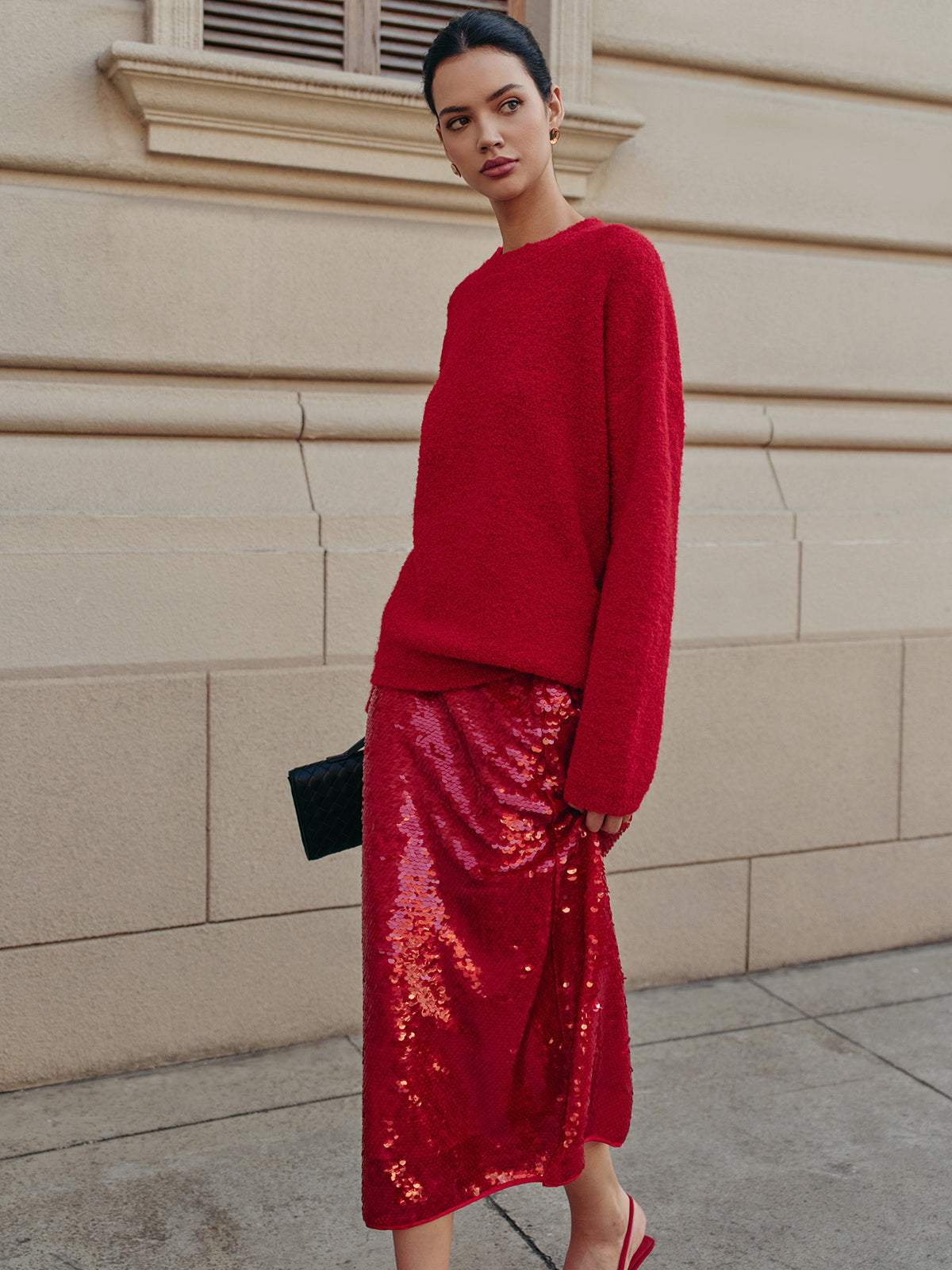 Elegant Plain Sequins Skirt-Massicos