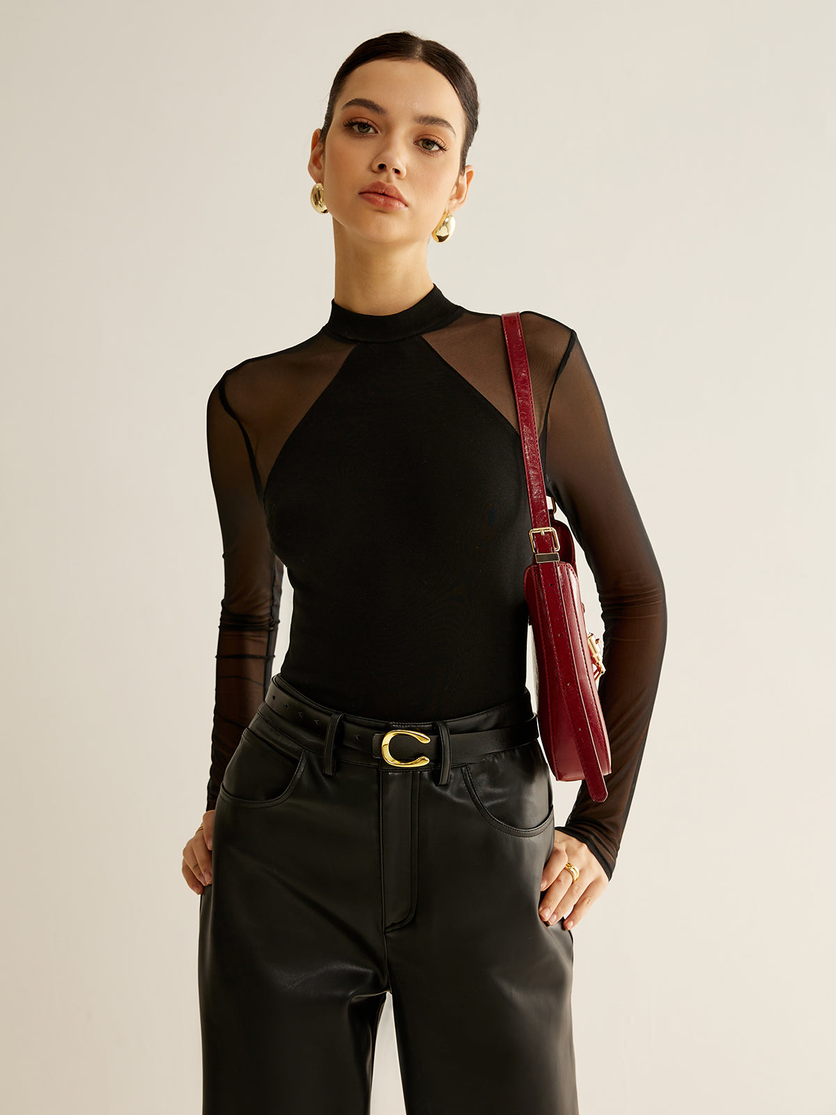 Sheer Long Sleeve Jersey Top-Massicos