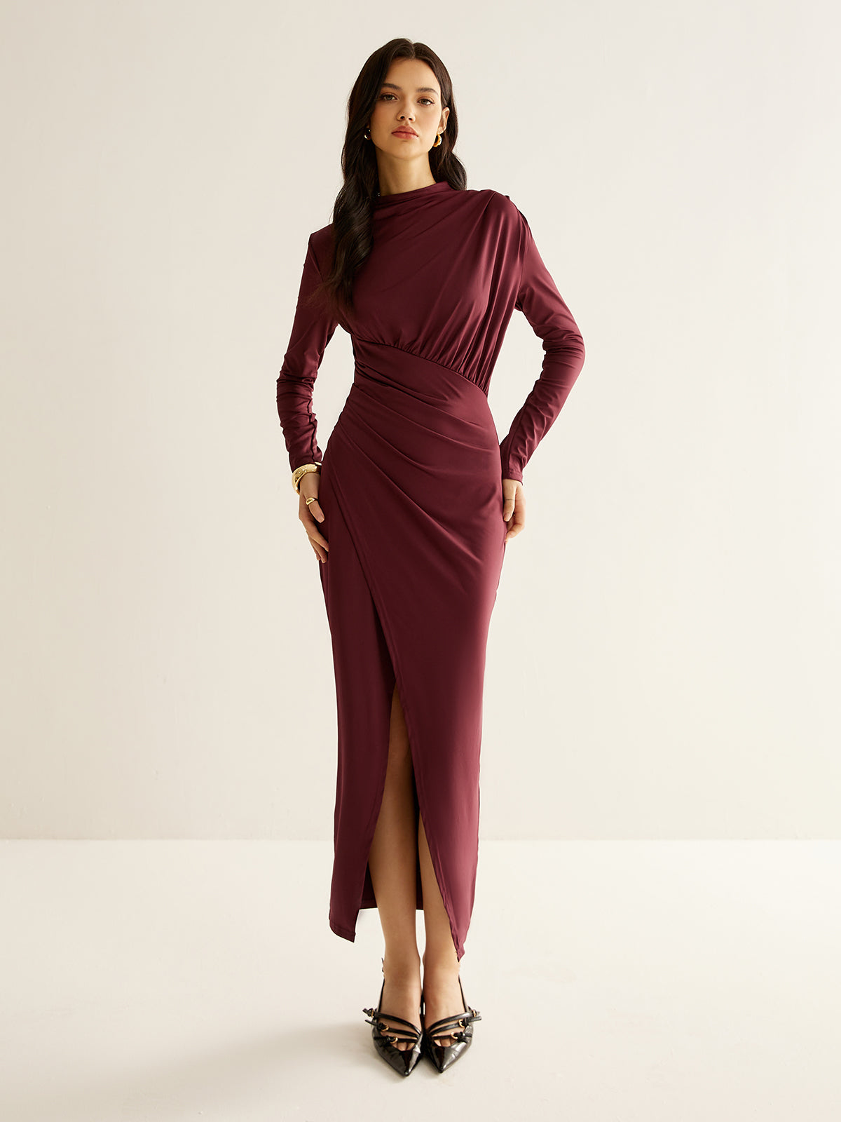 Elegant Pleated Split Dress-Massicos