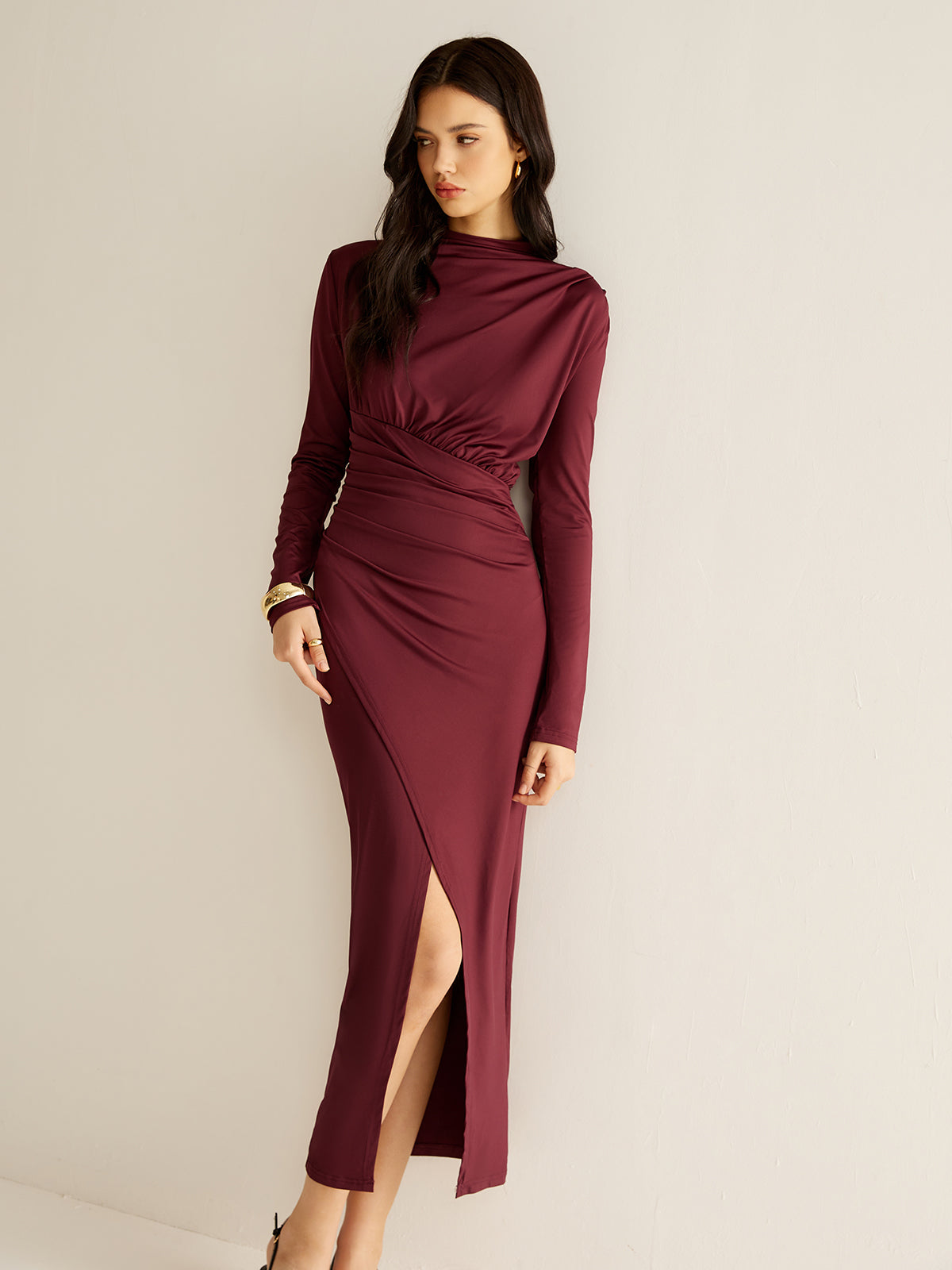 Elegant Pleated Split Dress-Massicos