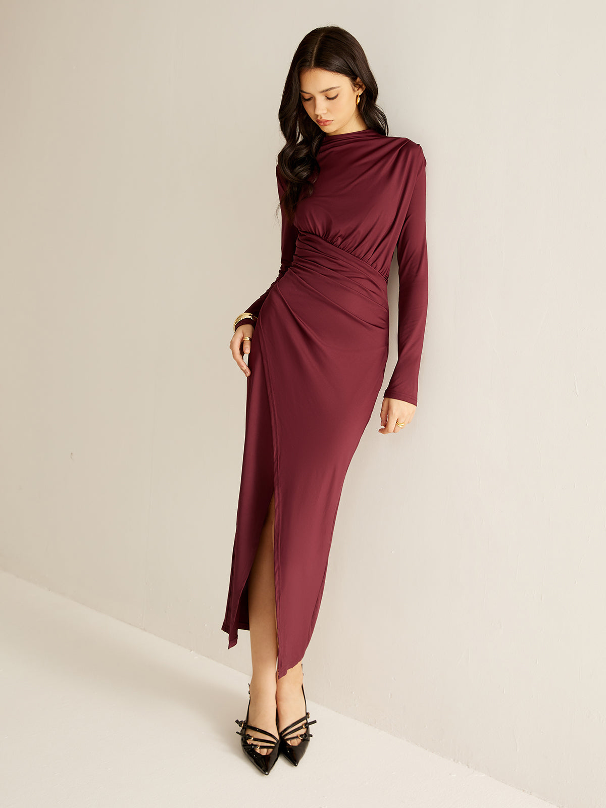 Elegant Pleated Split Dress-Massicos