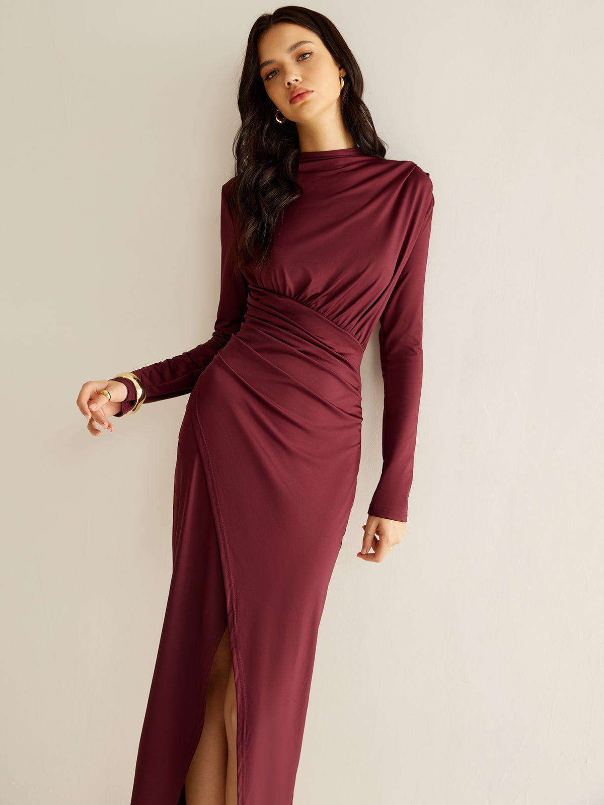 Elegant Pleated Split Dress-Massicos