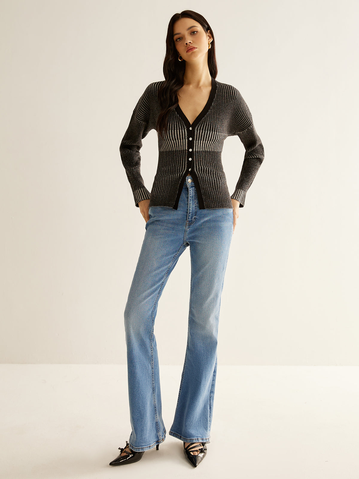 Ombre Button Slim Cardigan-Massicos