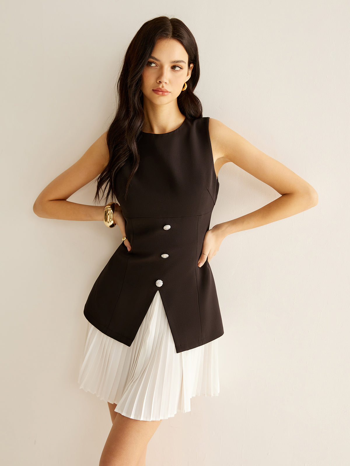 Color Block Split Pleated Dress-Massicos