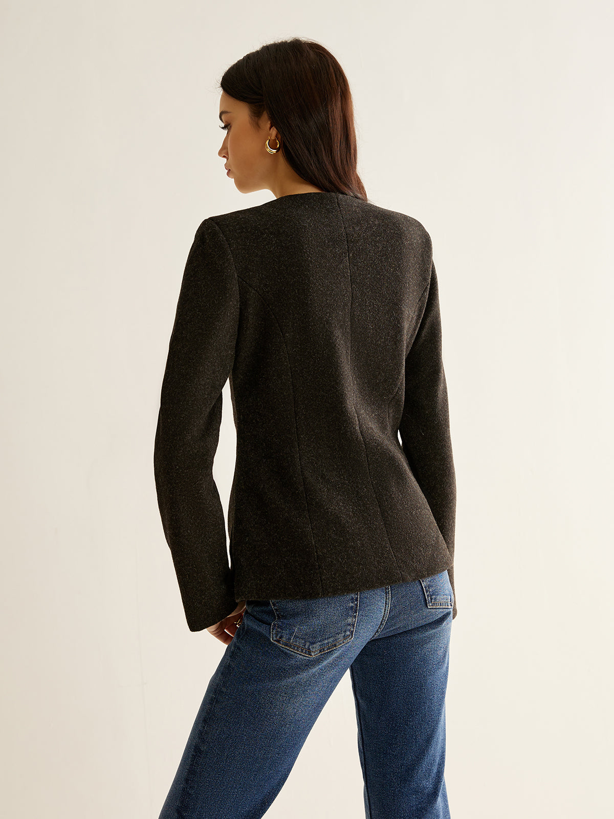 Pleated Button Slim Blazer Without Belt-Massicos