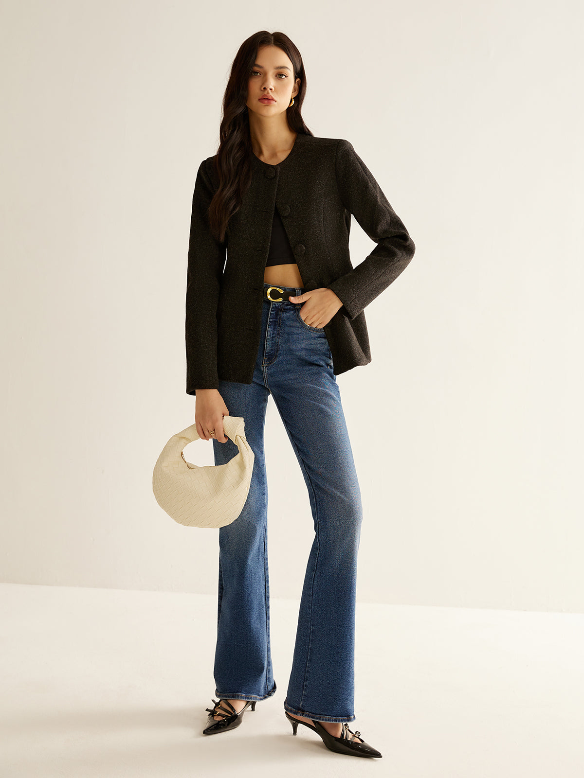 Pleated Button Slim Blazer Without Belt-Massicos