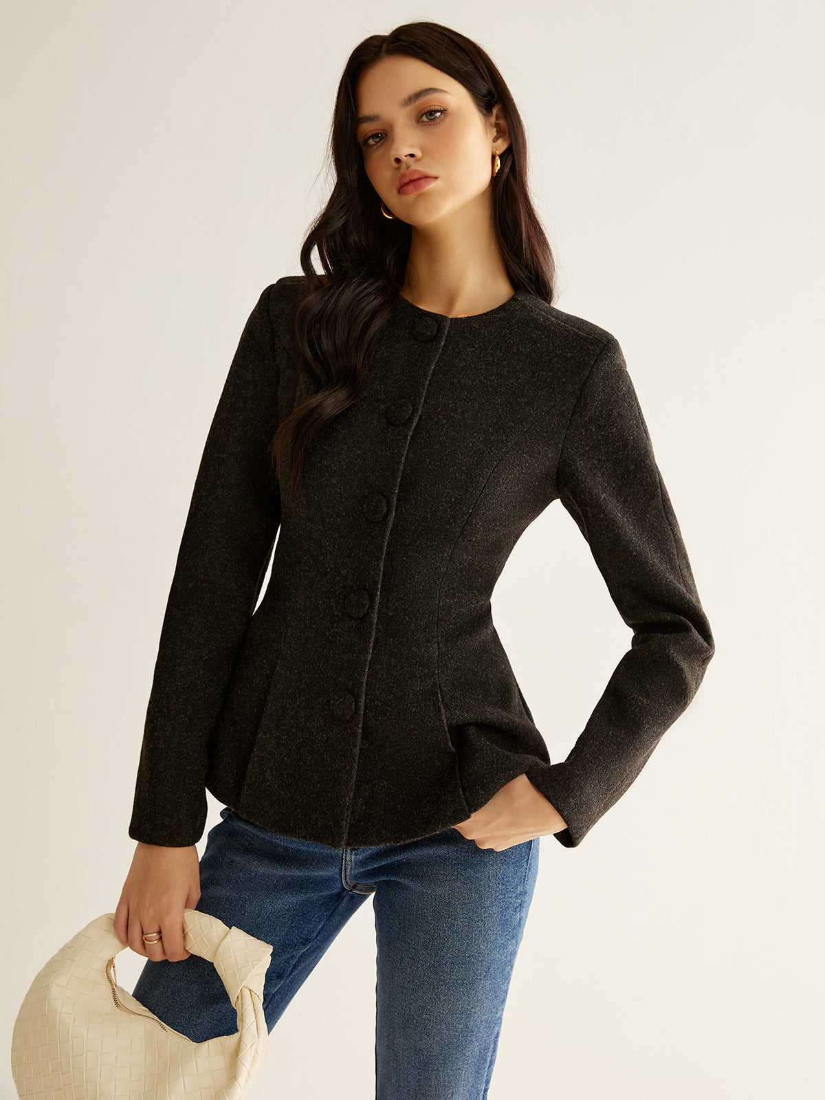 Pleated Button Slim Blazer Without Belt-Massicos