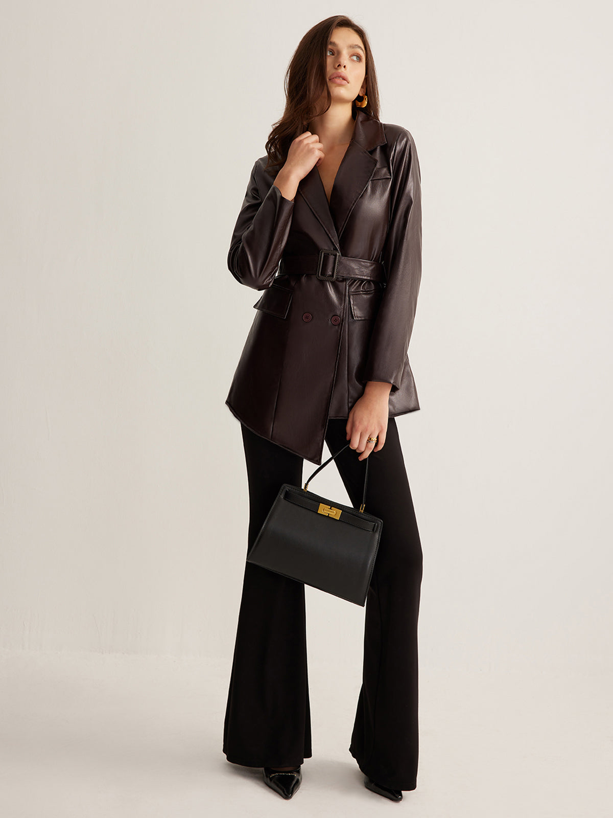 Utility PU Leather Belted Jacket-Massicos
