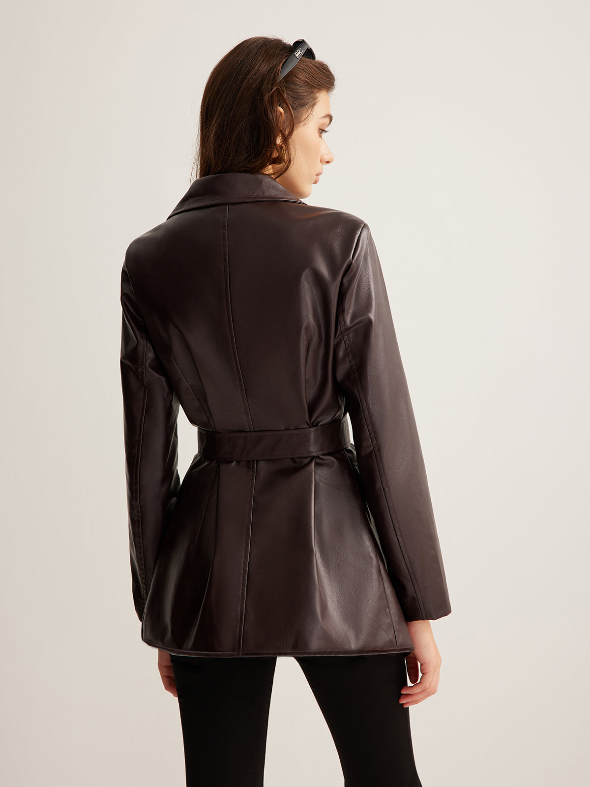 Utility PU Leather Belted Jacket-Massicos