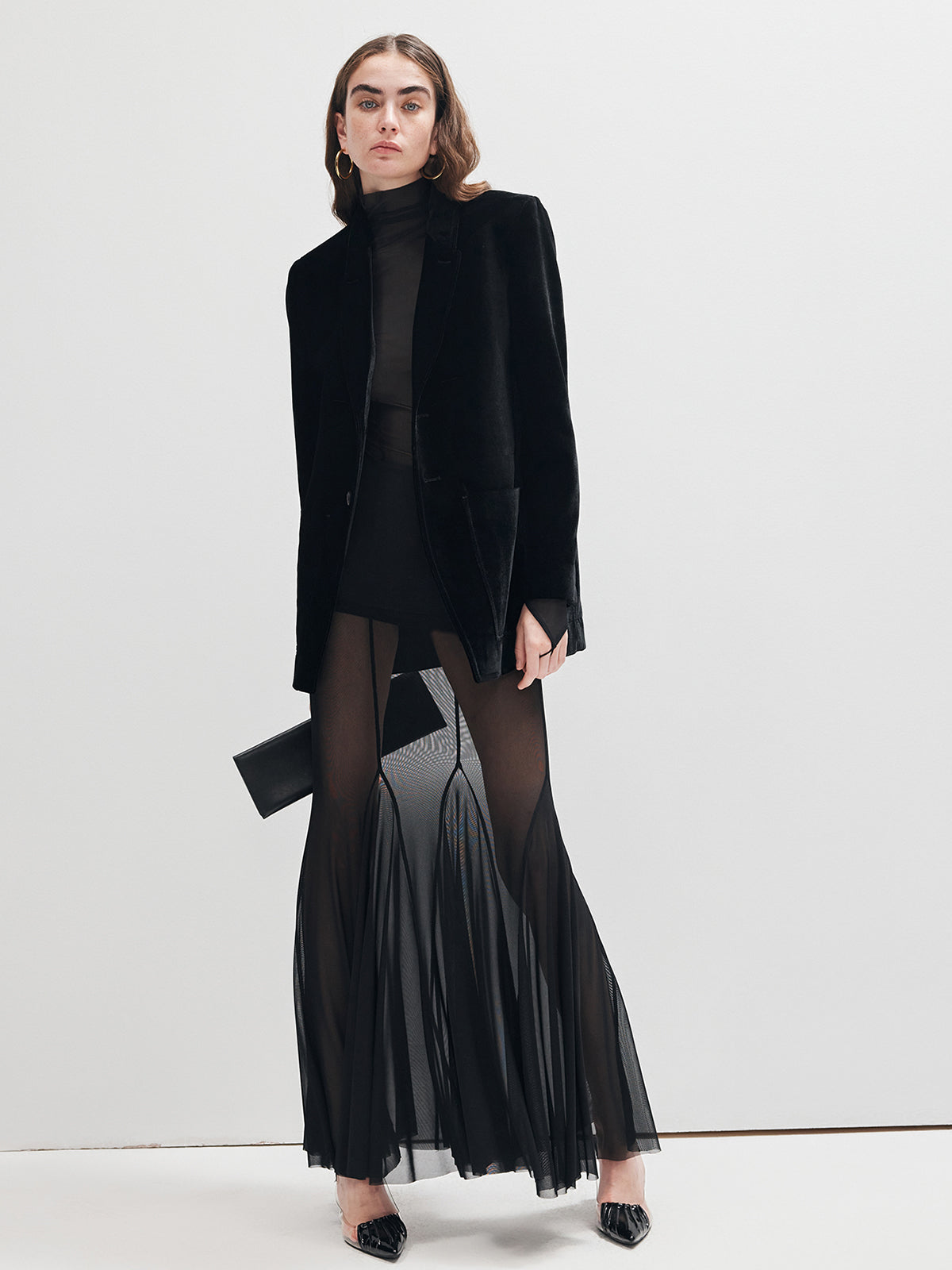 Ruffle Sheer Panel Maxi Skirt-Massicos