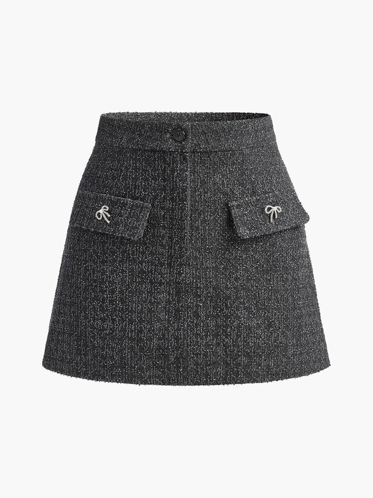 Metal Bow Denim Mini Skirt-Massicos