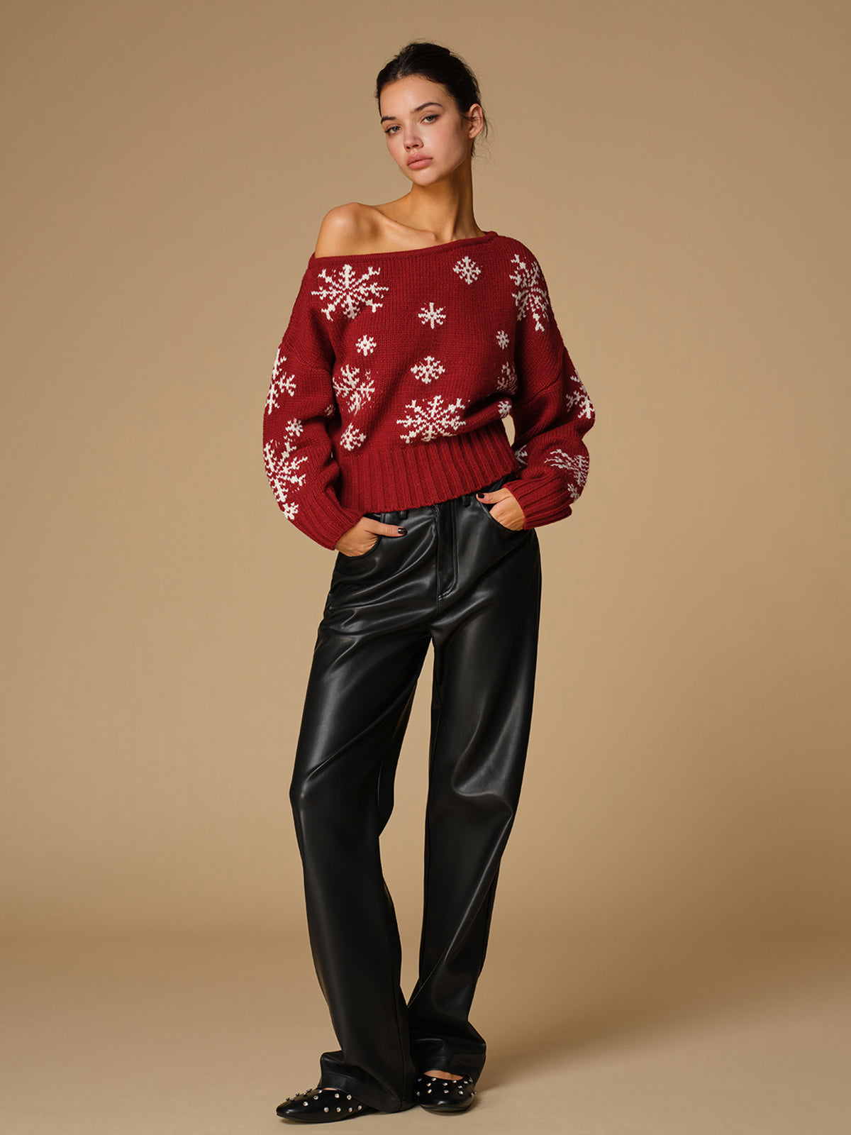 Asymmetrical Snowflake Knit Top-Massicos